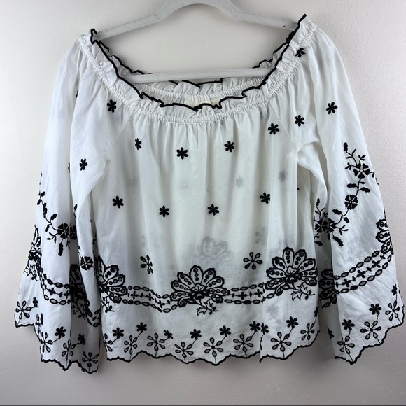 ANTHROPOLOGIE Maeve Campbell Embroidered Off-The-Shoulder Blouse 00 - Picture 6 of 8